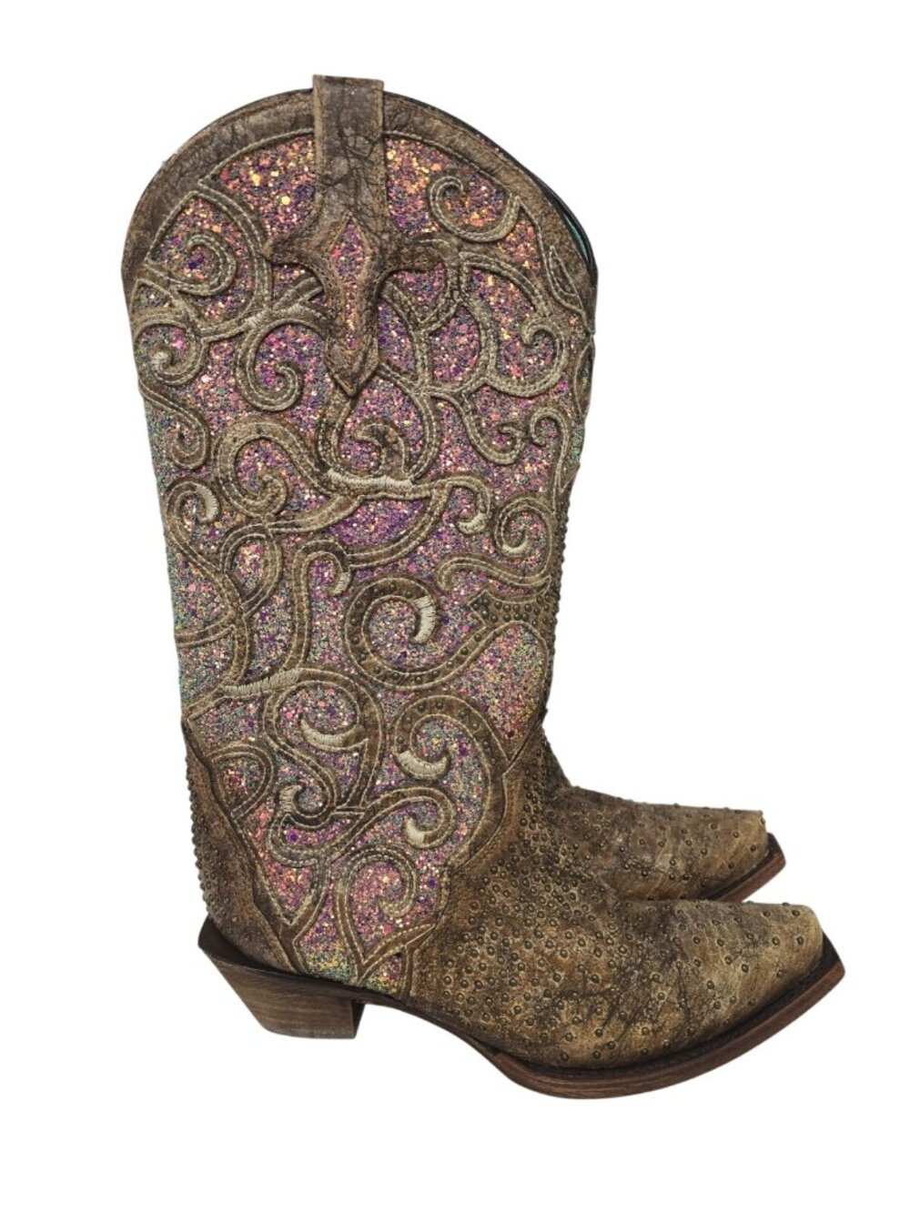 Corral Women's Studded C3467 Glitter Cowboy Western Boot Brown Purple Size 6.5M - Picture 2 of 7